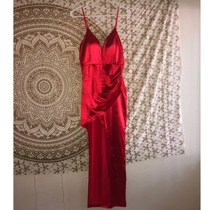 Satin High Low Maxi Dress - Red